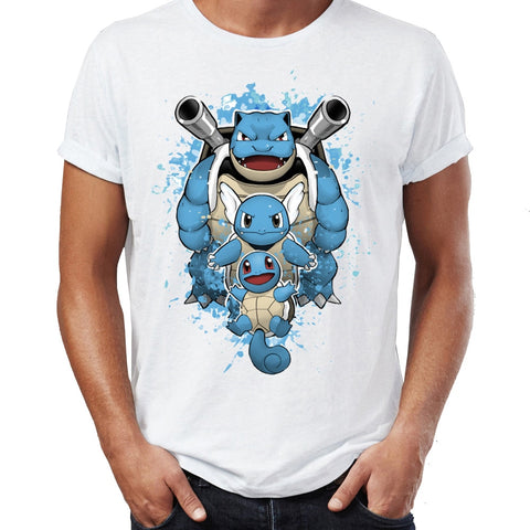 Hot Men's t-shirt Water Type Pokemon Wartortle Blastoise Squirtle Watercolor Artsy Awesome Artwork Printed Tshirt  Tees Tops